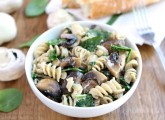 Creamy Goat Cheese Pasta with Spinach & Mushrooms-a simple #vegetarian dish from www.twopeasandtheirpod.com #recipe
